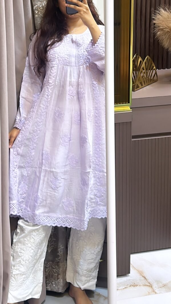 Light Purple Pure muslin knee lenght kurti