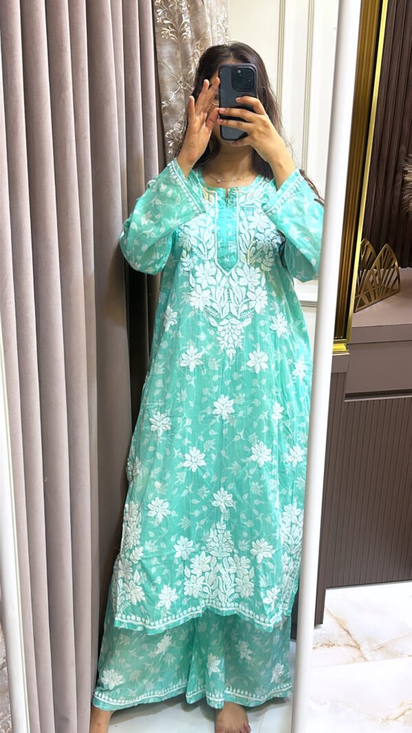 Mint Green mul mul printed plazo set