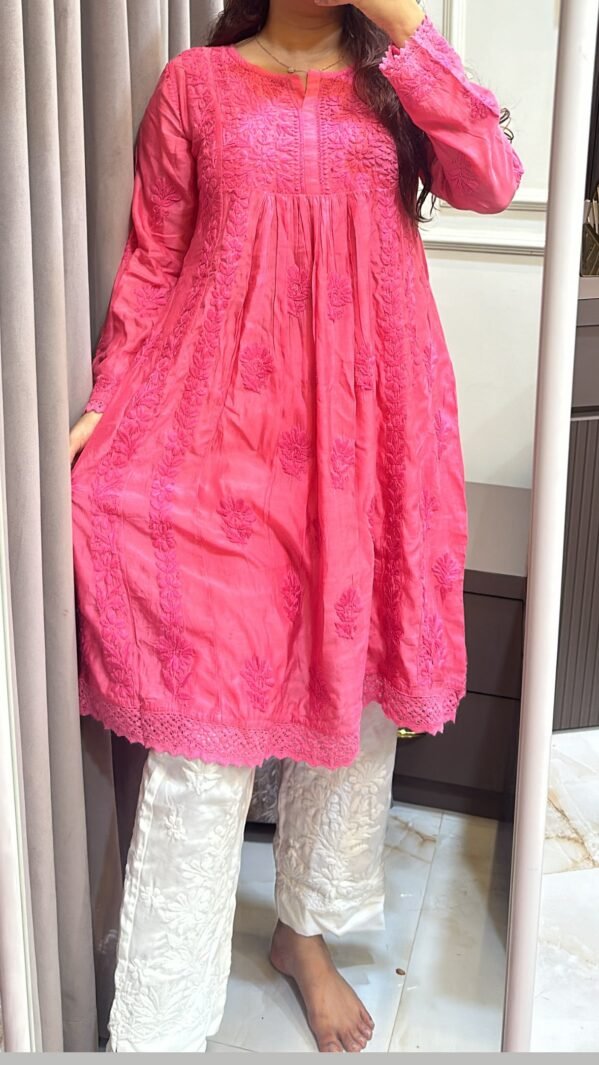 Pink Pure muslin knee lenght kurti