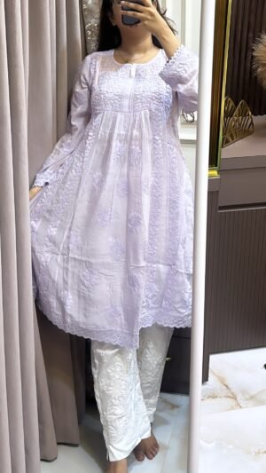 Light Purple Pure muslin knee lenght kurti