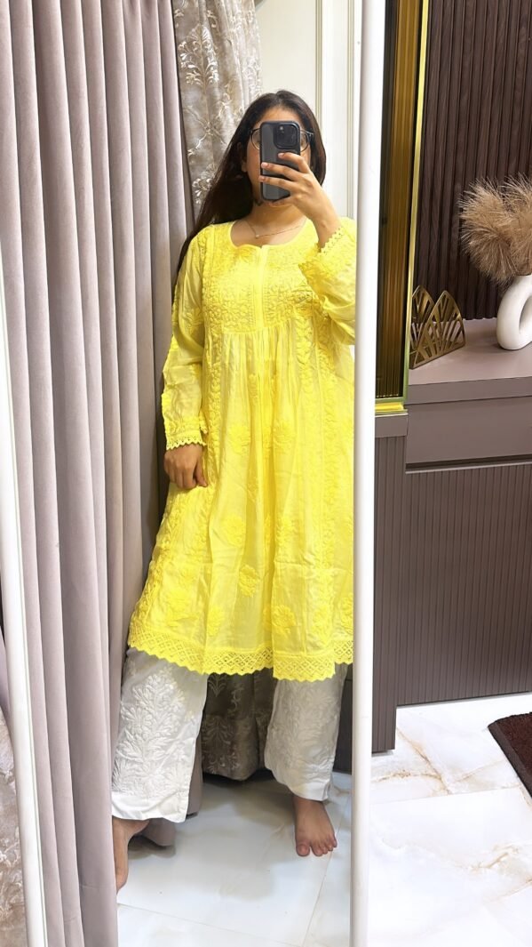 yellow Pure muslin knee lenght kurti