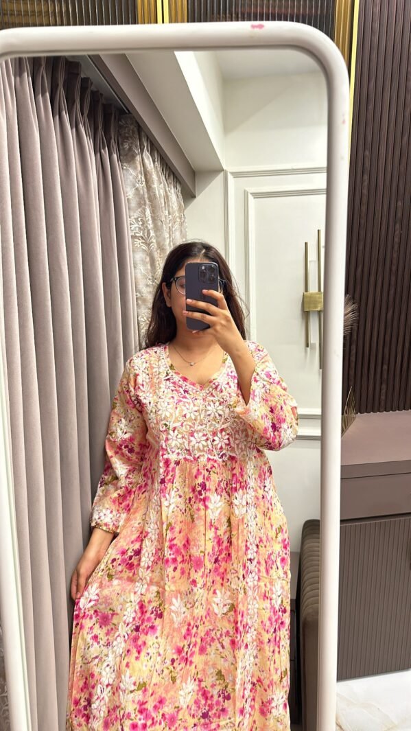 Pink Mul Mul Printed kurti