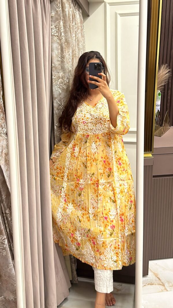 Yellow Mul Printed kurti