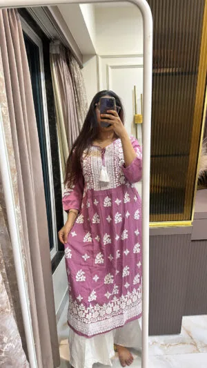 Onion Pink Pure Modal Heavy Work Box Kurti