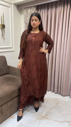 Brown Muslin Cut Work