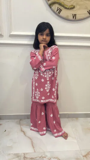 Peach Kids lucknowi Garara Set