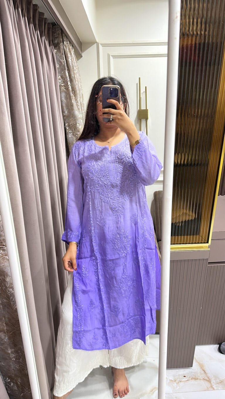 Purple Semi Muslin Lucknowi Kurti