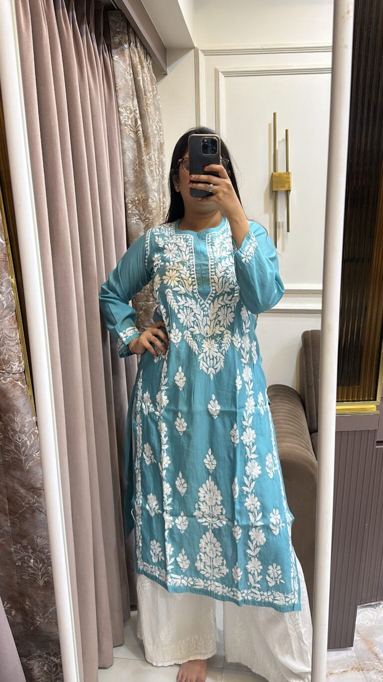 Diamond Roman Muslin Lucknowi Kurti