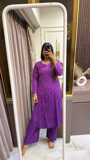 Purple Semi Modal lucknowi Shaded Plazo Set