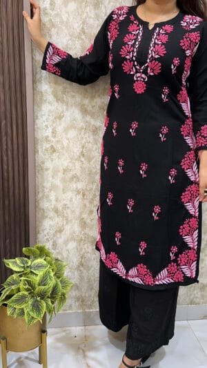 black with Pink Lucknowi kurti