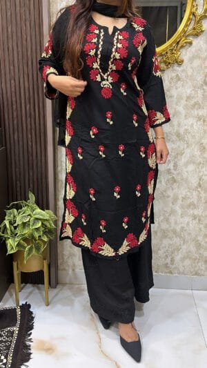 black with Red Lucknowi kurti