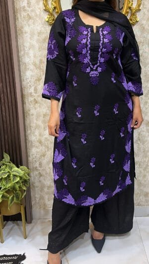 black with Purple Lucknowi kurti