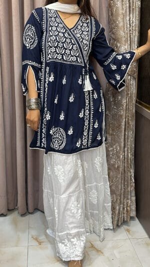 Blue Pure modal Lucknowi short Top