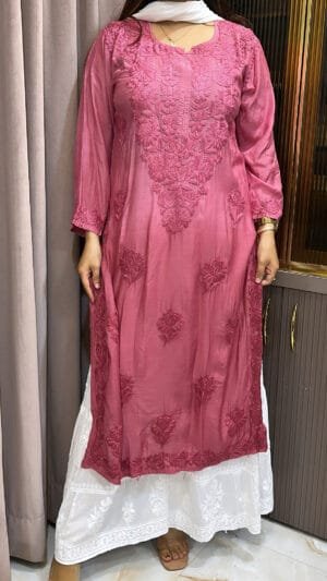 Blush Muslin Lucknowi Shaded kurti
