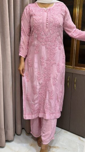 Blush Pure Crepe Mukesh Work Plazo Set