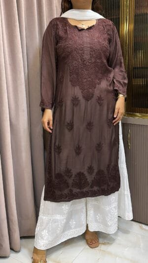 Brown Muslin Lucknowi Shaded kurti