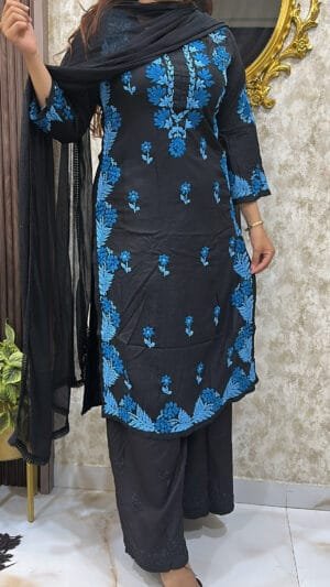 black with Blue Lucknowi kurti
