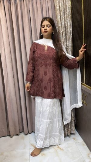 Brown Pure muslin 3D short top