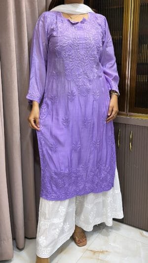 Lavender Muslin Lucknowi Shaded kurti