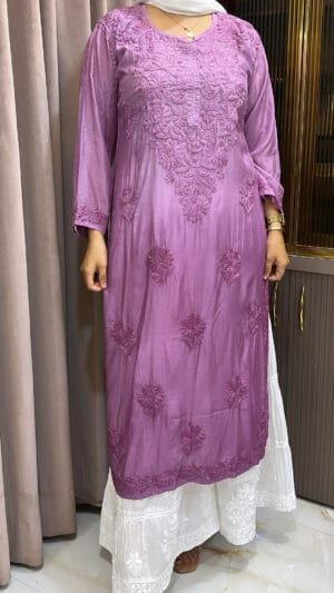 Light Purple Muslin Lucknowi Shaded kurti