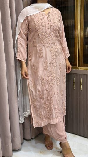 Nude Pure Crepe Mukesh Work Plazo Set