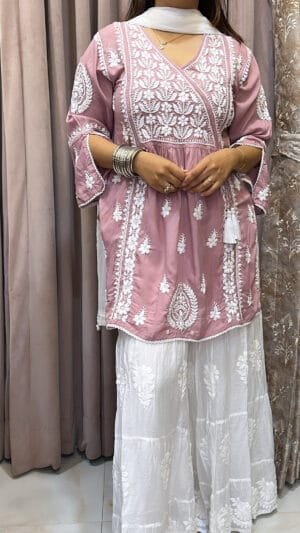 Onion Pink Pure modal Lucknowi short Top
