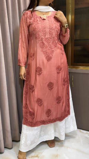 Onion Muslin Lucknowi Shaded kurti