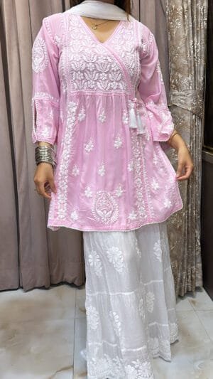 Pink Pure modal Lucknowi short Top