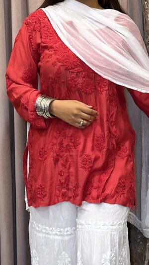 Red Pure muslin 3D short top