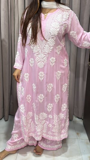 Baby pink Pure modal lucknowi plazo set