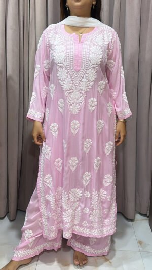 Baby pink Pure modal lucknowi plazo set