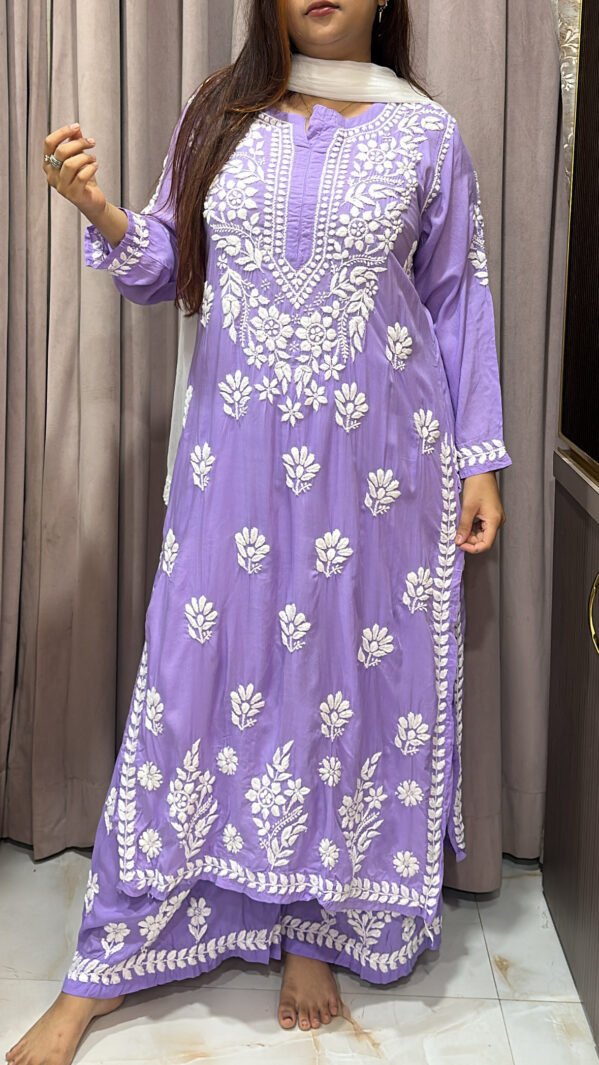 Lavender Pure modal lucknowi plazo set