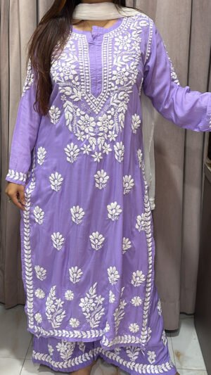 Lavender Pure modal lucknowi plazo set