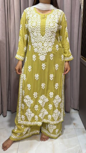 Mehndi green Pure modal lucknowi plazo set