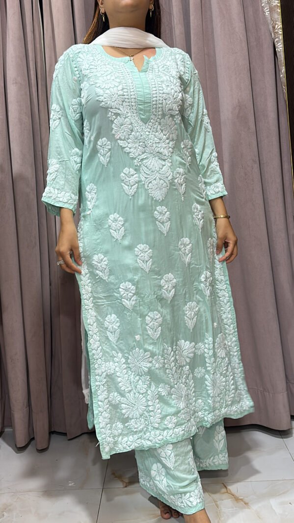 Mint green Pure modal lucknowi plazo set