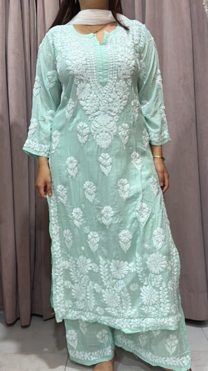 Mint green Pure modal lucknowi plazo set