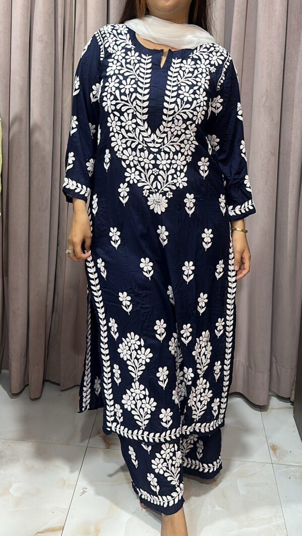 Navy blue Pure modal lucknowi plazo set