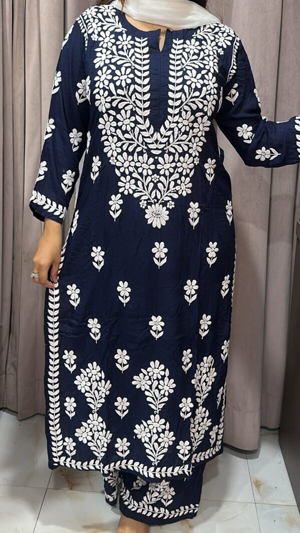 Navy blue Pure modal lucknowi plazo set
