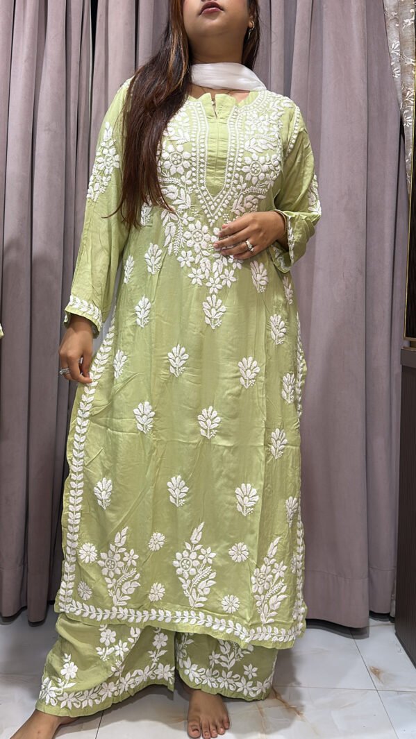 Parrot green Pure modal lucknowi plazo set