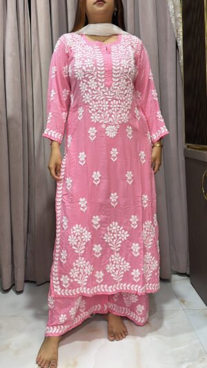 Pink Pure modal lucknowi plazo set