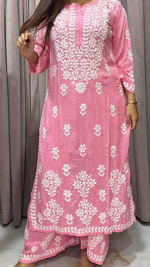 Pink Pure modal lucknowi plazo set