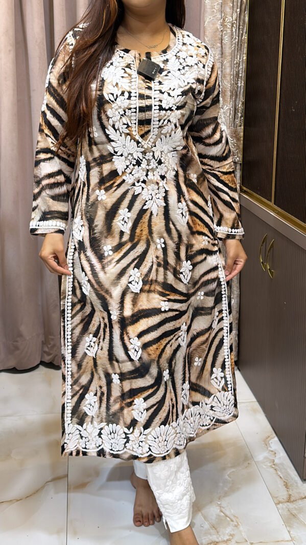 Animal print lucknowi kurti